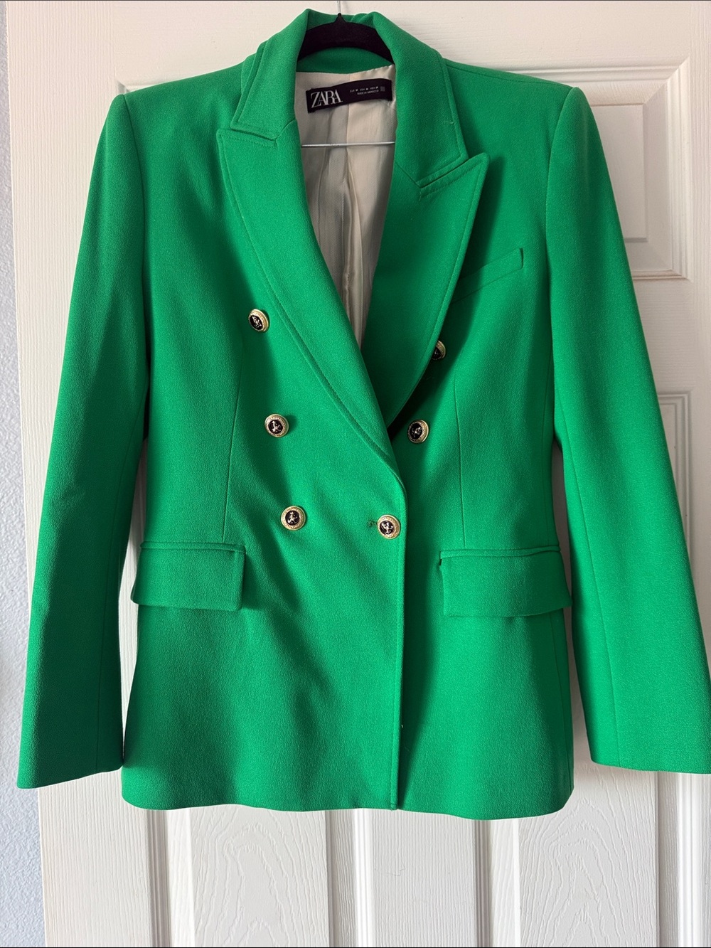Zara Emerald Green Double-Breasted Blazer with Gold Buttons